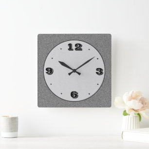 Grauer Stone Effekt mit schwarzen> Schlichten Uhre Quadratische Wanduhr
