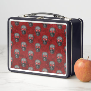 Grauer Totenkopf mit Herz-Augen Rot Aquarell Goth  Metall Brotdose