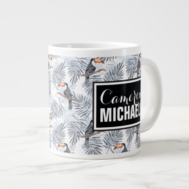 Grauer Toukan| Name hinzufügen Jumbo-Tasse (Vorderseite Rechts)