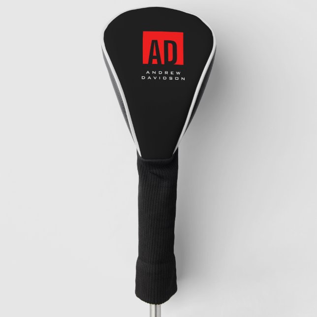 Grauer Trendy Red Stripe Monogram Schlicht Mnimali Golf Headcover (Vorderseite)