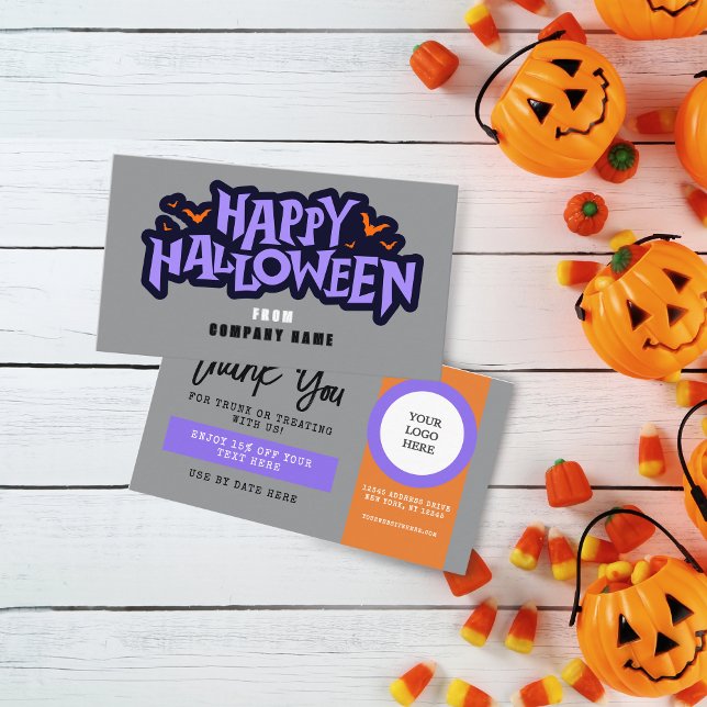 Grauer Trunk oder Halloween-Coupon der Leckerei Visitenkarte (Halloween Discount Coupon Business Cards Pack of 100 in Orange, Purple and Grey and Black)