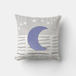 Grauer und blauer Mond und Sterne Kissen