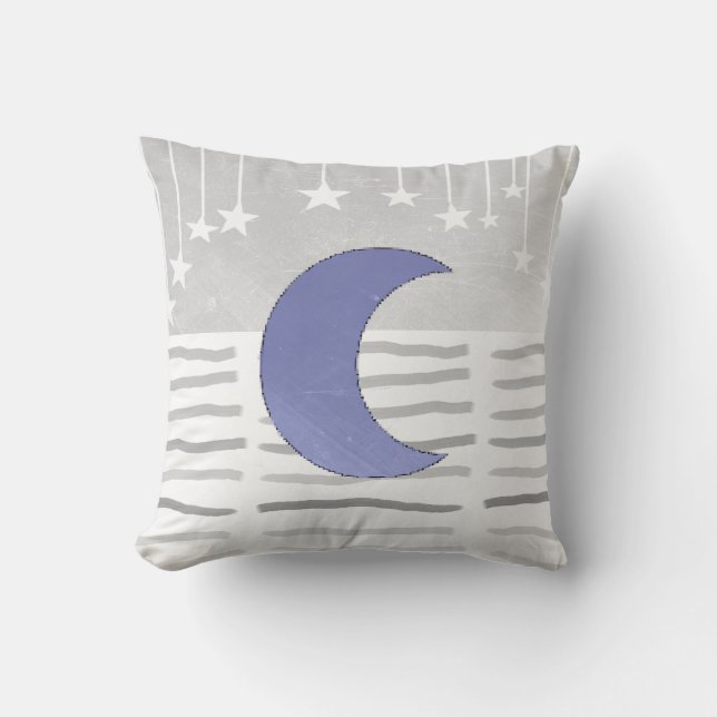 Grauer und blauer Mond und Sterne Kissen (Vorderseite)