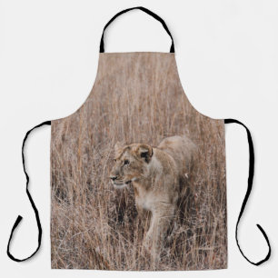 GRAUER UND BROWER LION UMGEBEN VON BROWN GRASS SCHÜRZE