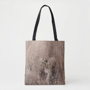 GRAUER UND BROWER LION UMGEBEN VON BROWN GRASS TASCHE