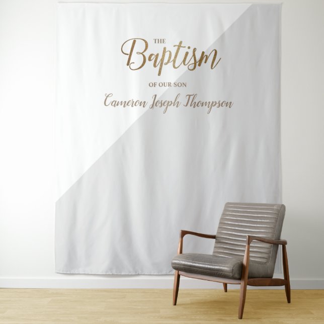 Grauer und goldener Junge moderne Taufe Wandteppich (Beispiel)