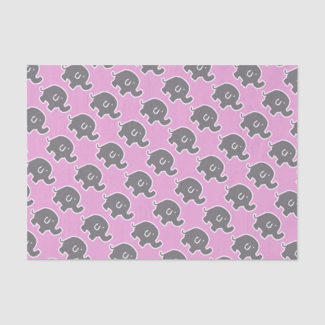 Grauer und rosa Elefant-Babyparty-Geschenk-Gewebe Seidenpapier (Vorderseite)