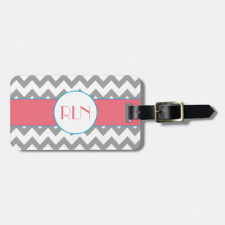 Grauer und rosa Zickzack Monogramm-Gepäck-Umbau Gepäckanhänger