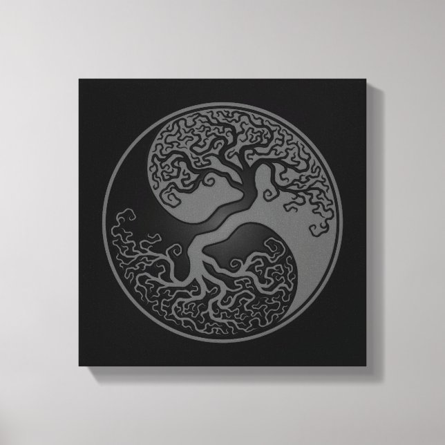 Grauer und schwarzer Baum des Lebens Yin Yang Leinwanddruck (Vorderseite)