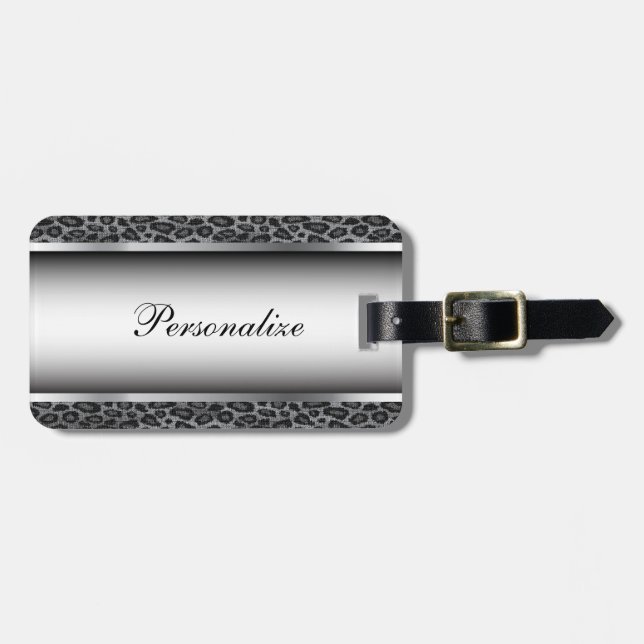 Grauer und silberner Leopard-Tierdruck | Gepäckanhänger (Vorderseite horizontal)