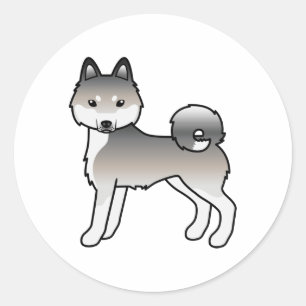 Grauer und weißer Alaskan Klee Kai süßer Cartoon-H Runder Aufkleber