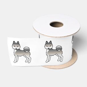 Grauer und weißer Alaskan Klee Kai süßer Cartoon-H Satinband