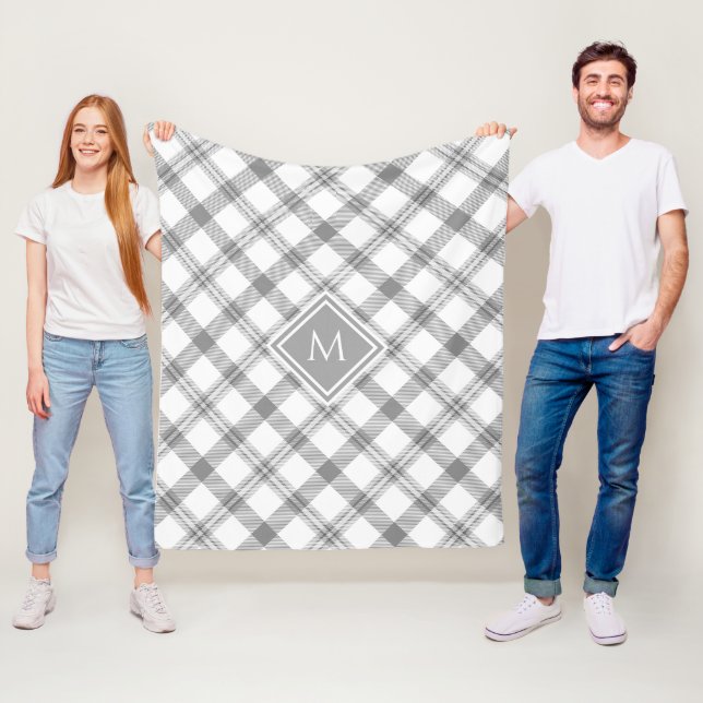 Grauer und weißer Bauernhof Tartan Kariert und Mon Fleecedecke (Beispiel)