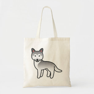 Grauer und weißer Cartoon Sibirischer Husky-Hund Tragetasche