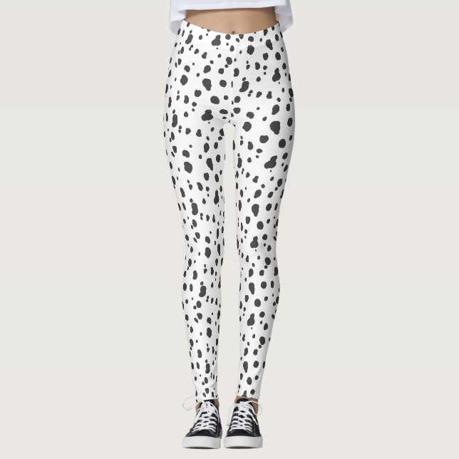 Grauer und weißer Dalmatiner-Druck Leggings (Vorderseite)