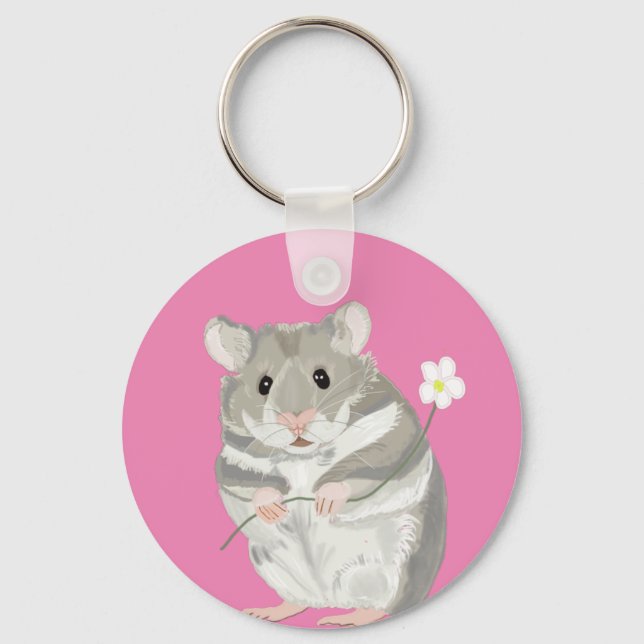 Grauer und weißer Hamster Schlüsselanhänger (Vorderseite)