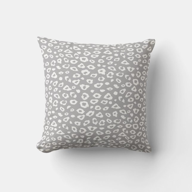 Grauer und weißer Leopard-Druck Kissen (Vorderseite)