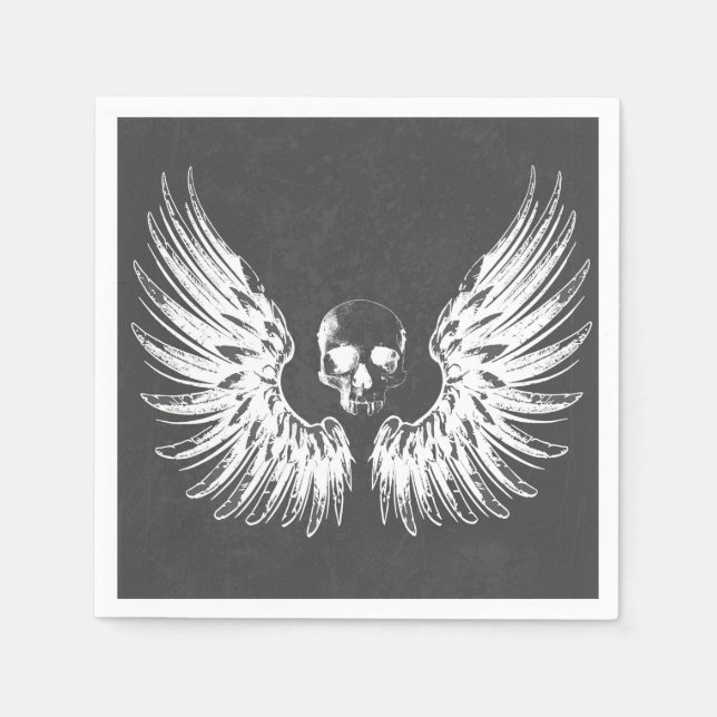 Grauer und weißer Rock Angel Wings Skull Serviette (Vorderseite)