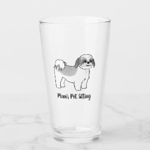 Grauer und weißer Shih Tzu Cartoon Dog Personalisi Glas