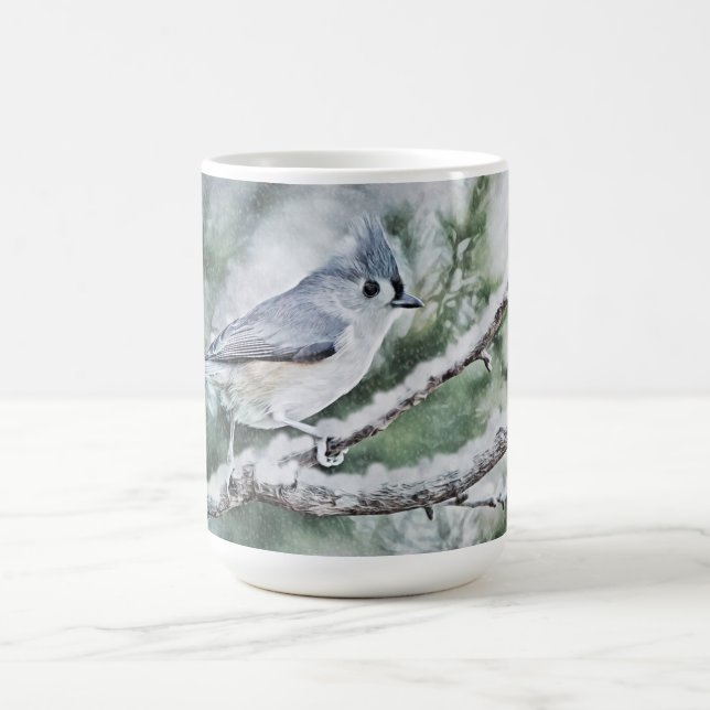Grauer Vogel im Snow Winter Tasse Cup (Mittel)