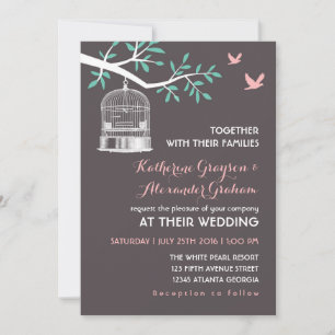 Grauer Vogelkäfig und Taube Rustikale Hochzeitsein Einladung