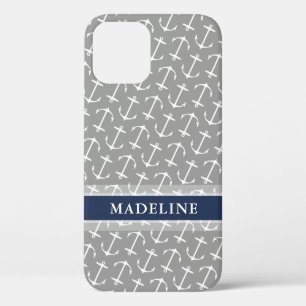Grauer weißer Anchor-Muster Navy Name Case-Mate iPhone Hülle