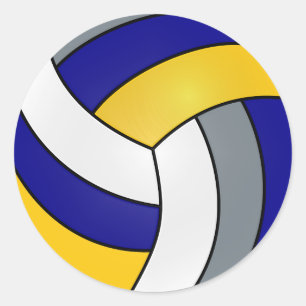 Grauer, weißer, dunkelblauer und gelber Volleybal Runder Aufkleber