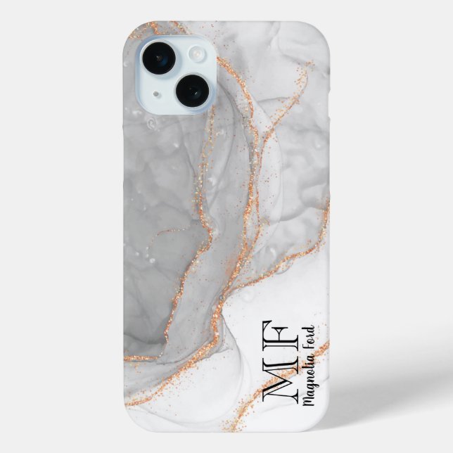 Grauer weißer Glitzer-Marmor individuell anpassbar Case-Mate iPhone Hülle (Rückseite)