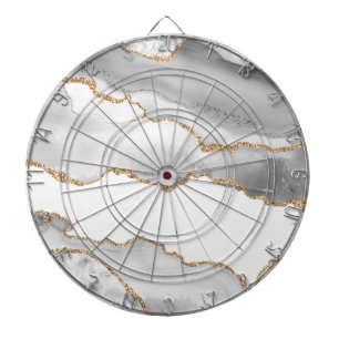 Grauer weißer Marmor Agate Raffinierter Goldener  Dartscheibe