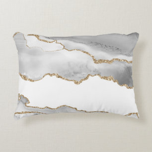 Grauer weißer Marmor Agate Raffinierter Goldener G Dekokissen