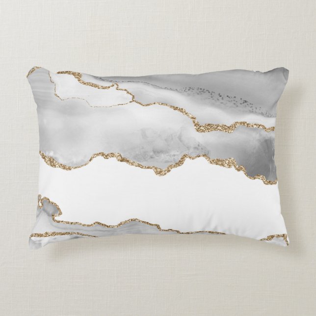 Grauer weißer Marmor Agate Raffinierter Goldener G Dekokissen (Vorderseite)
