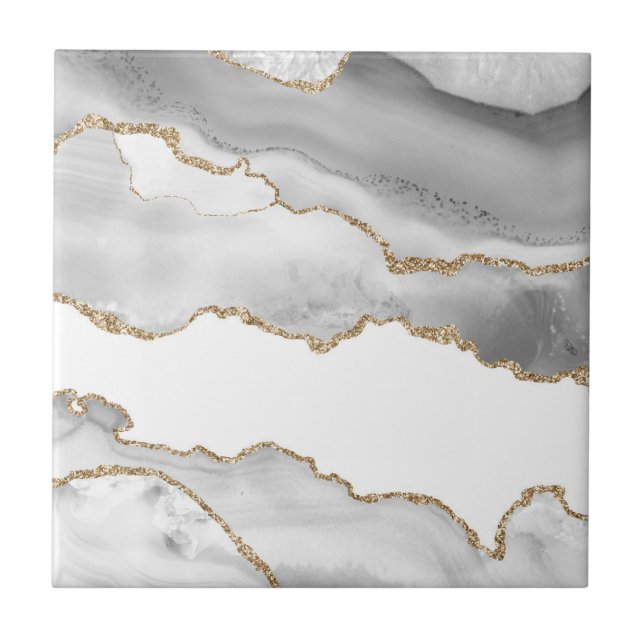 Grauer weißer Marmor Agate Raffinierter Goldener G Fliese (Vorderseite)