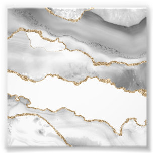 Grauer weißer Marmor Agate Raffinierter Goldener G Fotodruck