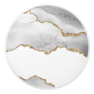 Grauer weißer Marmor Agate Raffinierter Goldener G Keramikknauf