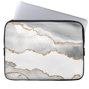 Grauer weißer Marmor Agate Raffinierter Goldener G Laptopschutzhülle