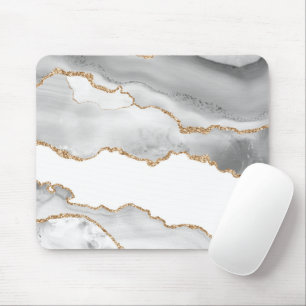 Grauer weißer Marmor Agate Raffinierter Goldener G Mousepad
