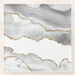 Grauer weißer Marmor Agate Raffinierter Goldener  Glasuntersetzer