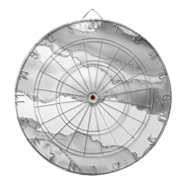 Grauer weißer Marmor Agate Simple Silver Glitzer Dartscheibe (vorne)