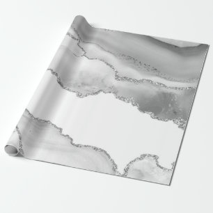 Grauer weißer Marmor Agate Simple Silver Glitzer Geschenkpapier