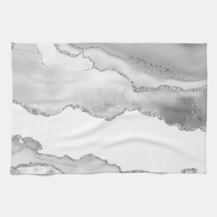 Grauer weißer Marmor Agate Simple Silver Glitzer Geschirrtuch