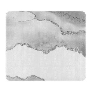 Grauer weißer Marmor Agate Simple Silver Glitzer Schneidebrett