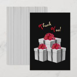 Grauer weißer Pinstripe Red Bow präsentiert auf Sc Dankeskarte