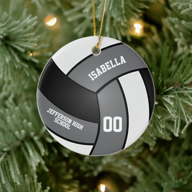 Grauer, weißer und schwarzer Volleyball Keramik Ornament (Baum)