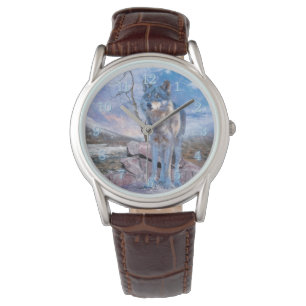 Grauer Wolf ANTWORTET DEN ANRUF Armbanduhr