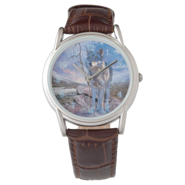 Grauer Wolf ANTWORTET DEN ANRUF Armbanduhr (Vorderseite)