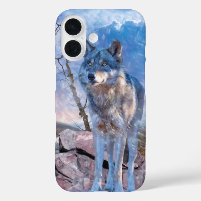 Grauer Wolf ANTWORTET DEN ANRUF iPhone 16 Hülle (Rückseite)