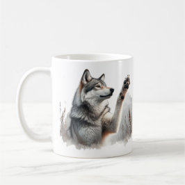 Grauer Wolf bricht in Wasserfarbe auf Kaffeetasse