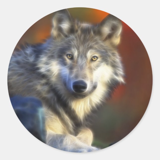 Grauer Wolf, Digitale Fotografie gefährdeter Arten Runder Aufkleber (Vorderseite)
