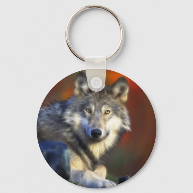 Grauer Wolf, Digitale Fotografie gefährdeter Arten Schlüsselanhänger (Vorderseite)