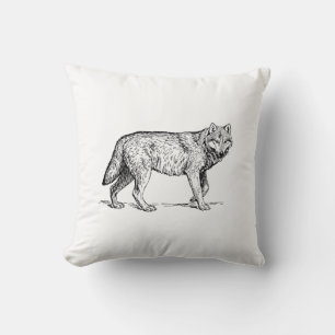 Grauer Wolf Elegante Tinte Zeichnend Kissen